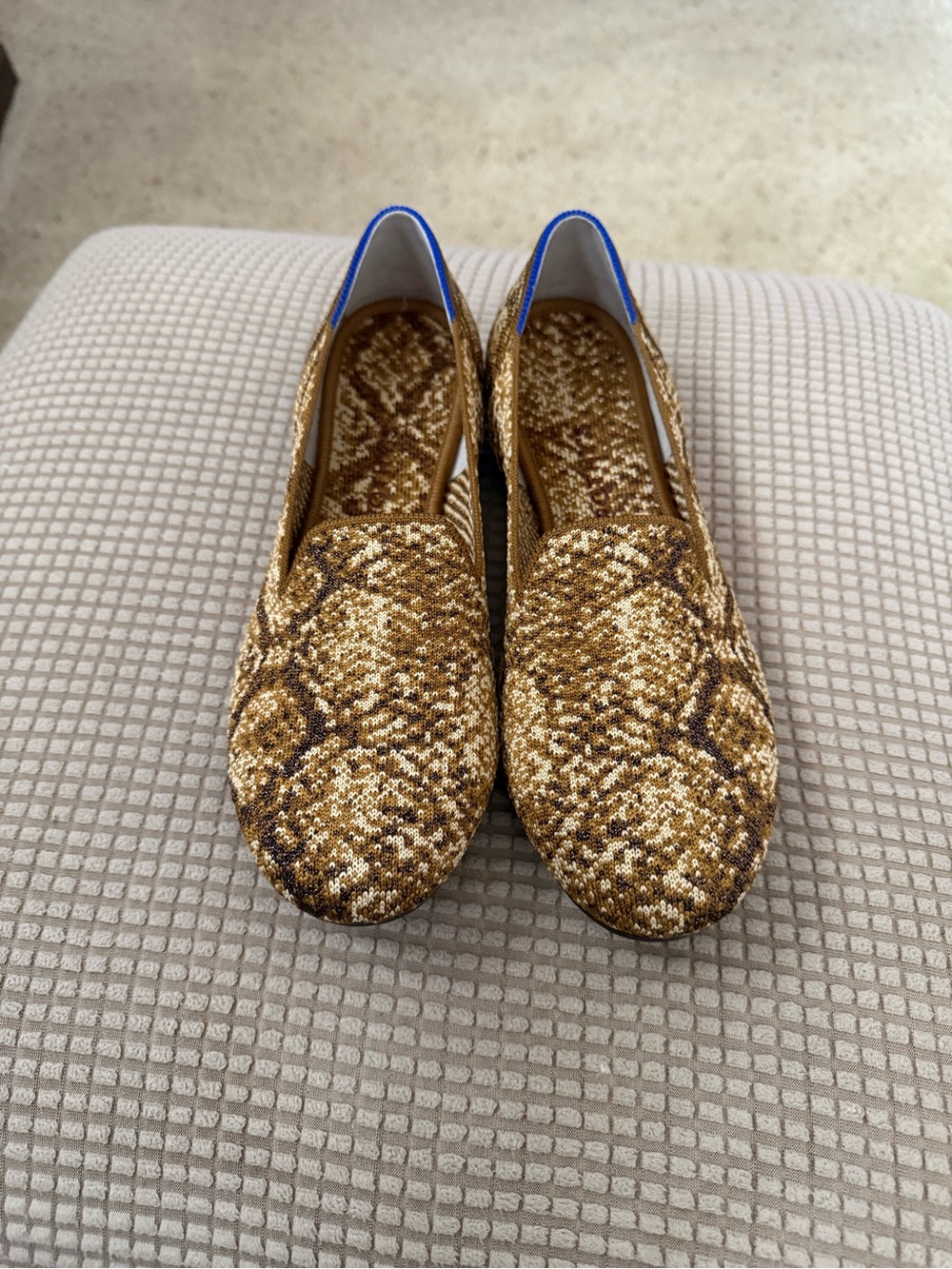 Rothy's Gold Sequin Slip-On Flats with Blue Trim